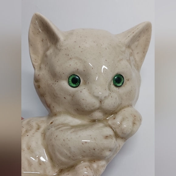 Vintage Speckled Pottery Cat Figurine signed ESC MW - Picture 6 of 6